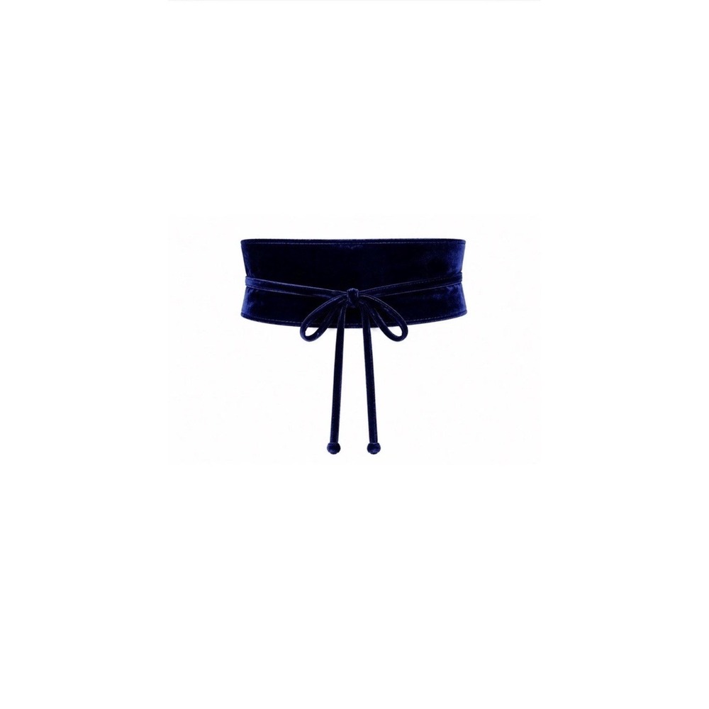 NWT Eileen Fisher Velvet Wrap Belt Navy Blue Silk Blend Obi Sash Size Small $78